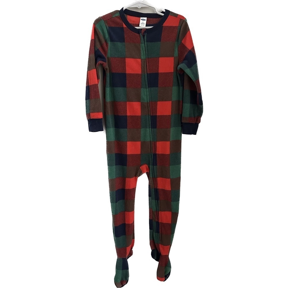 Old Navy Kids Unisex Plaid Footed Sleeper Pajamas Red Green Christmas 5T